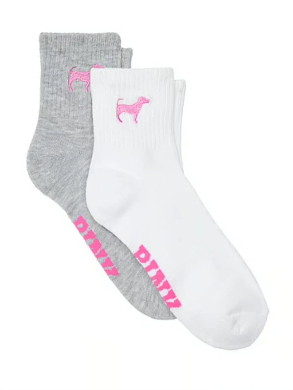 Victoria's Secret PINK 2pk Dog Logo Embroidered Crew Socks OS One Size
